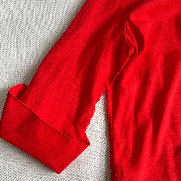 Chico's Blouse Size 14 Linen Button Down 3/4 Sleeves Bright Red Top - Picture 2 of 6